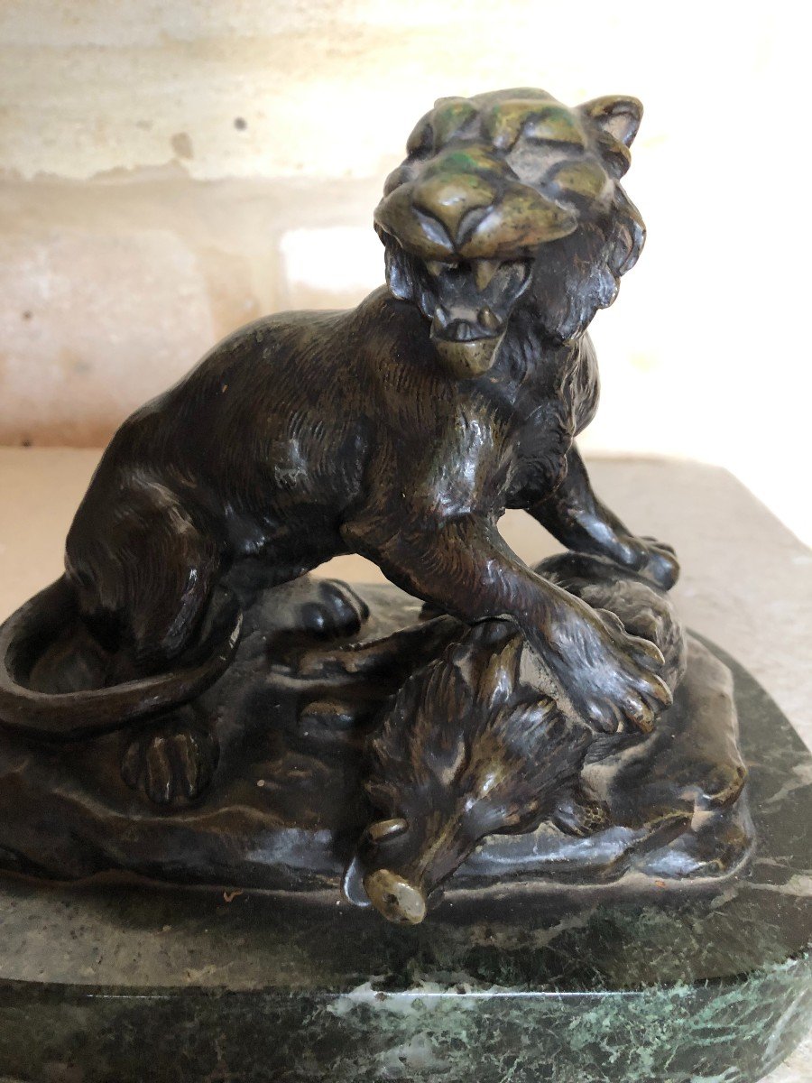 Sculpture Marble Bronze Animal Dlg De Barye Lioness And Boar Old Cast Iron XIXth Century-photo-2