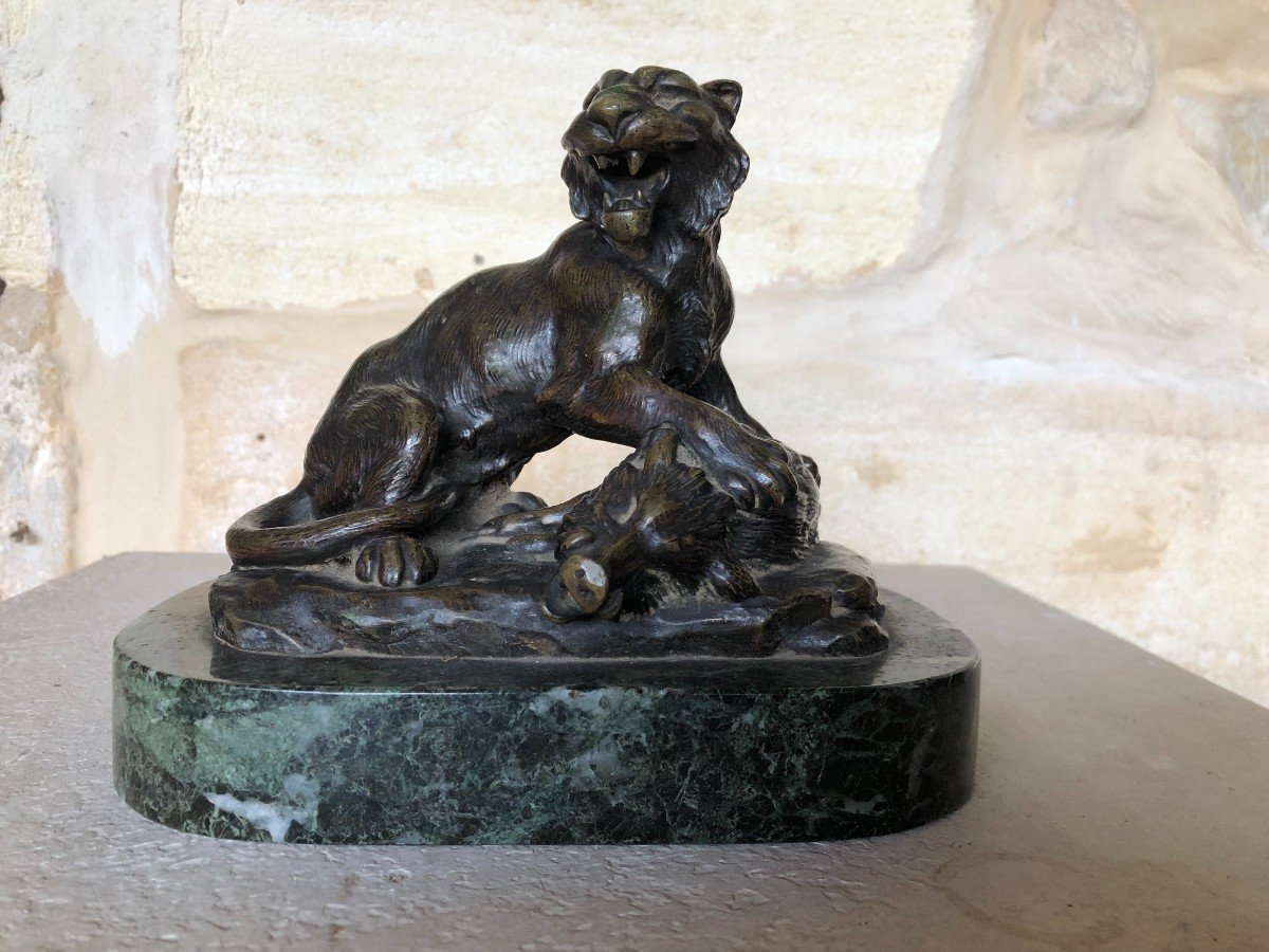 Sculpture Marble Bronze Animal Dlg De Barye Lioness And Boar Old Cast Iron XIXth Century-photo-1