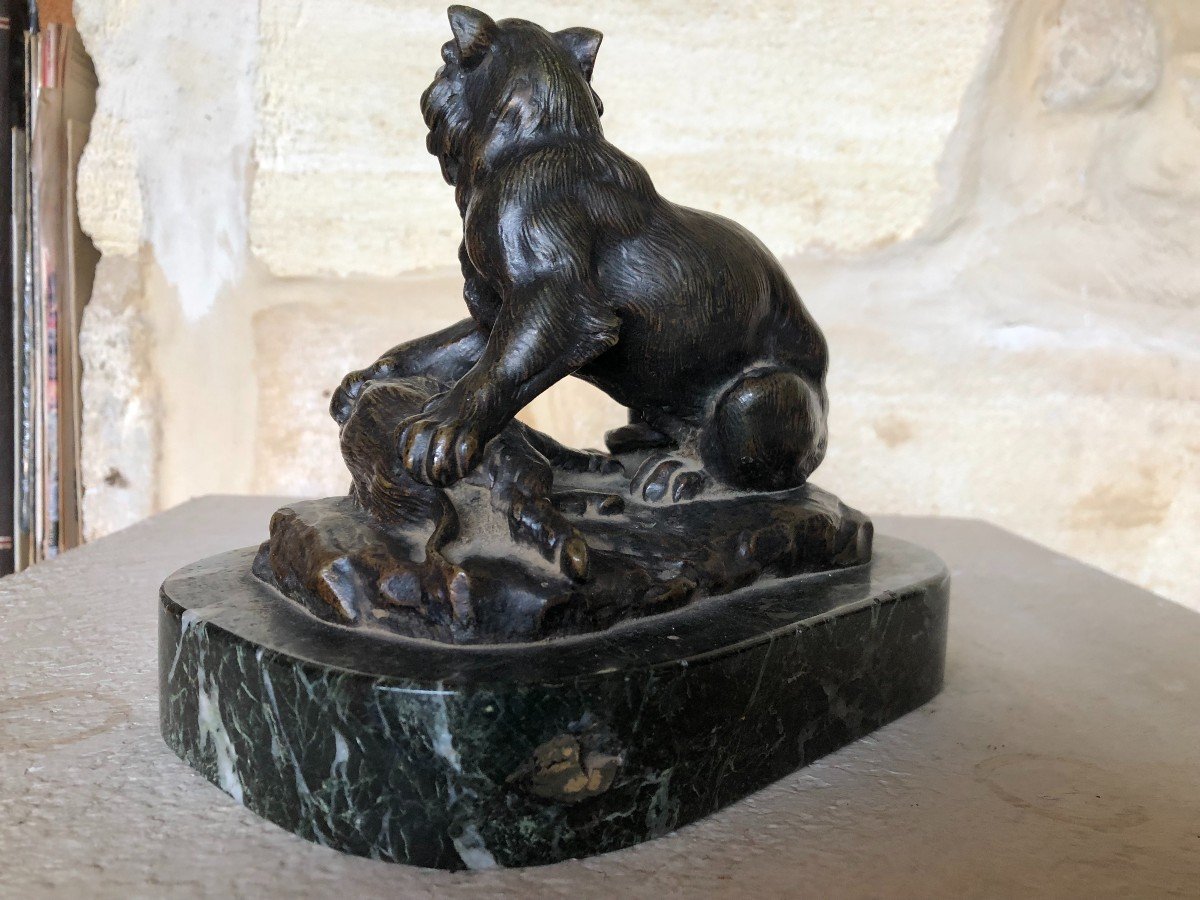 Sculpture Marbre Bronze Animalier Dlg De Barye Lionne Et  Sanglier Fonte Ancienne XIXème Siecle-photo-3