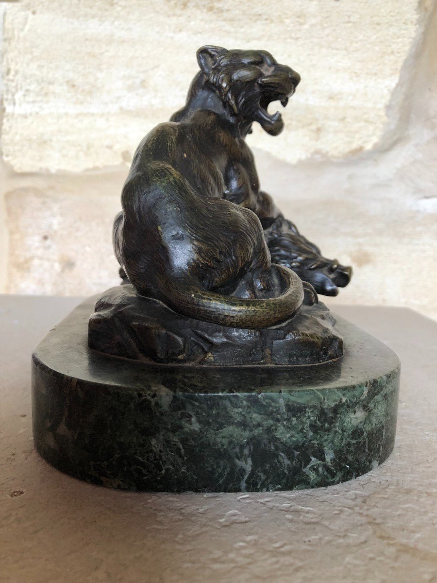 Sculpture Marbre Bronze Animalier Dlg De Barye Lionne Et  Sanglier Fonte Ancienne XIXème Siecle-photo-4