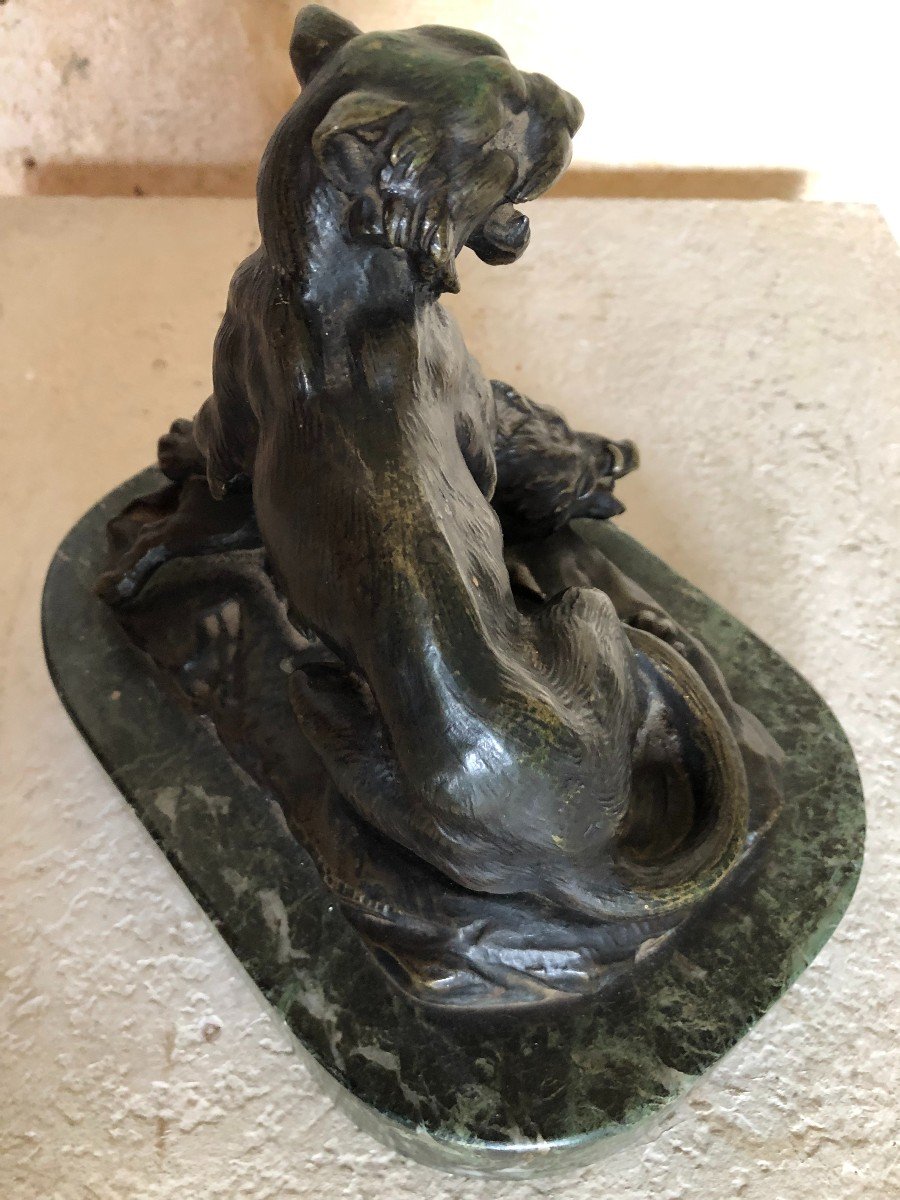 Sculpture Marbre Bronze Animalier Dlg De Barye Lionne Et  Sanglier Fonte Ancienne XIXème Siecle-photo-5