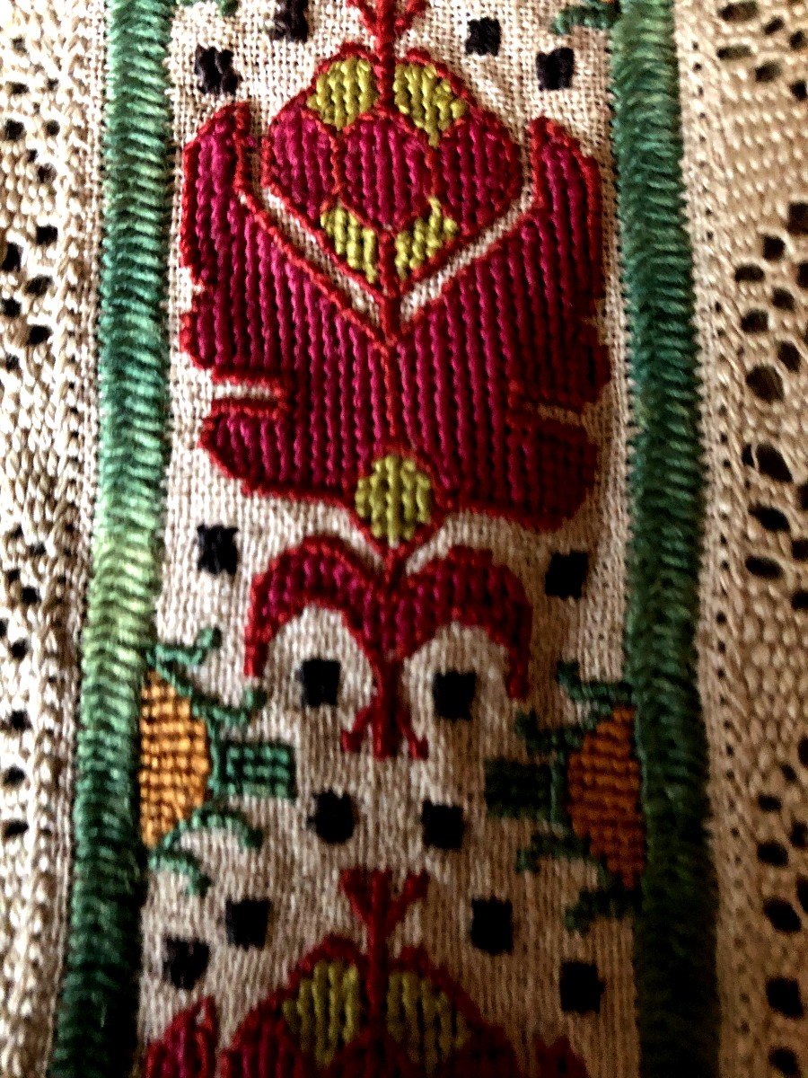Old Textile Embroidery XVIIIth Century Petit Point Dentelle-photo-2
