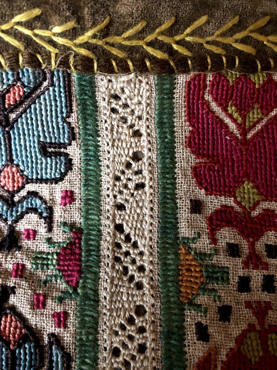 Old Textile Embroidery XVIIIth Century Petit Point Dentelle-photo-3