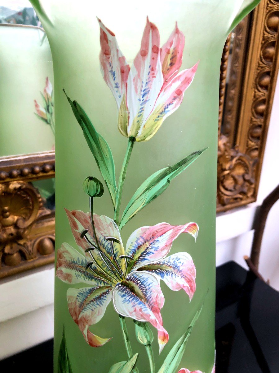 Legras grande Paire de Vase en verre Emaille art nouveau XIXème Siècle a décor de fleurs-photo-1