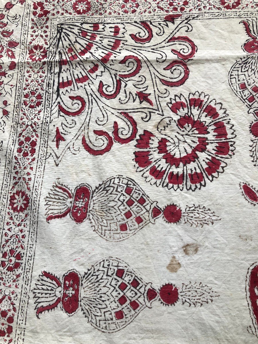 Textile India Painted Canvas Printed Carpet D Summer Mid XIXth Century Cotton-photo-4