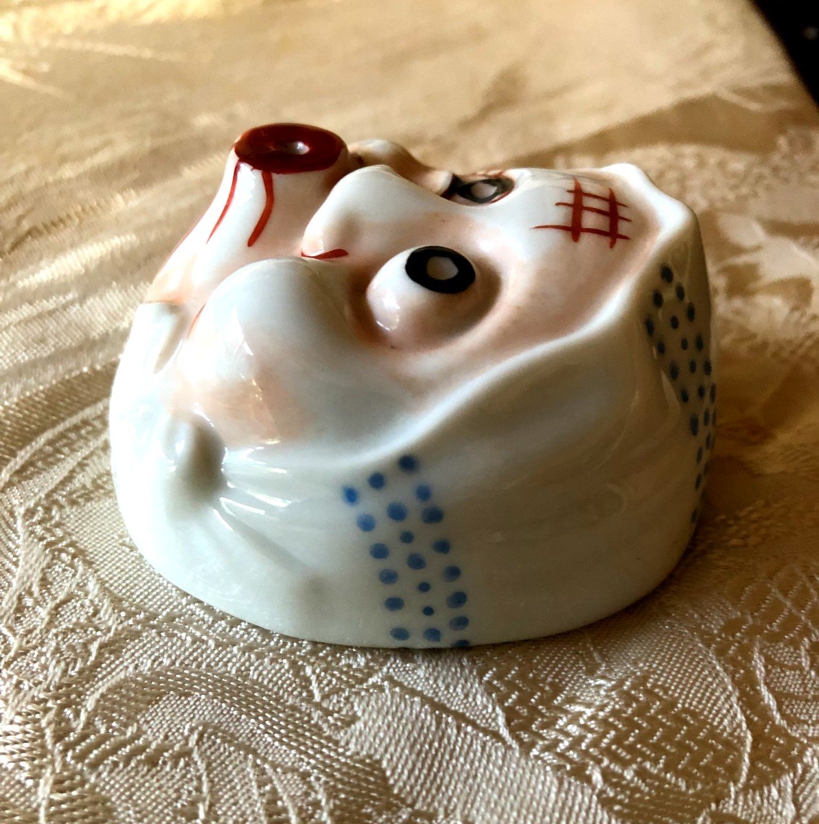 Japanese Mask Hyottoko Porcelain Debut XXth Century-photo-4