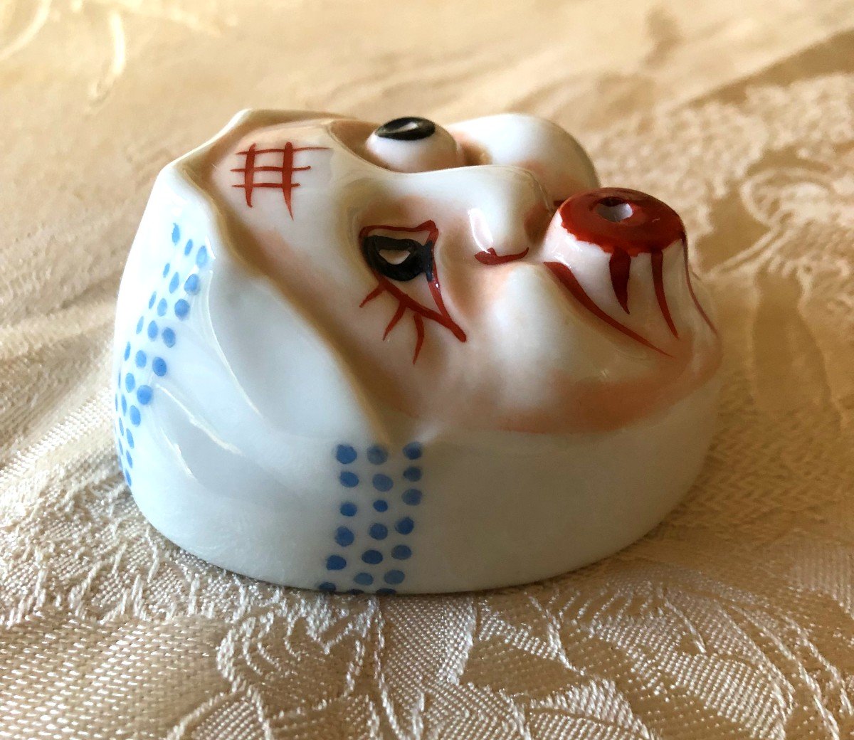 Masque Japonais Hyottoko Porcelaine Debut XXème siecle-photo-1