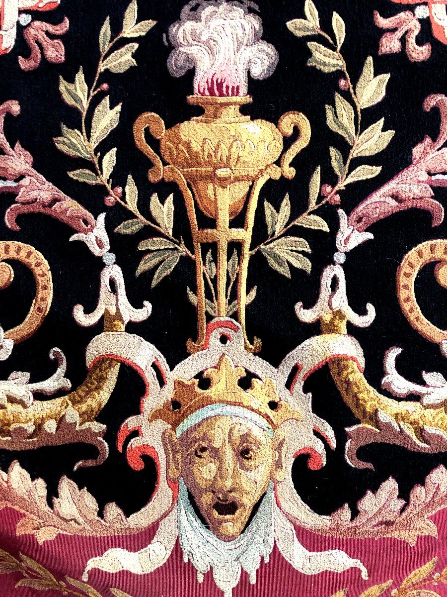 Textile Tapestry Trim Armchair XIXth Century Griffin Head Ducal Crown-photo-3