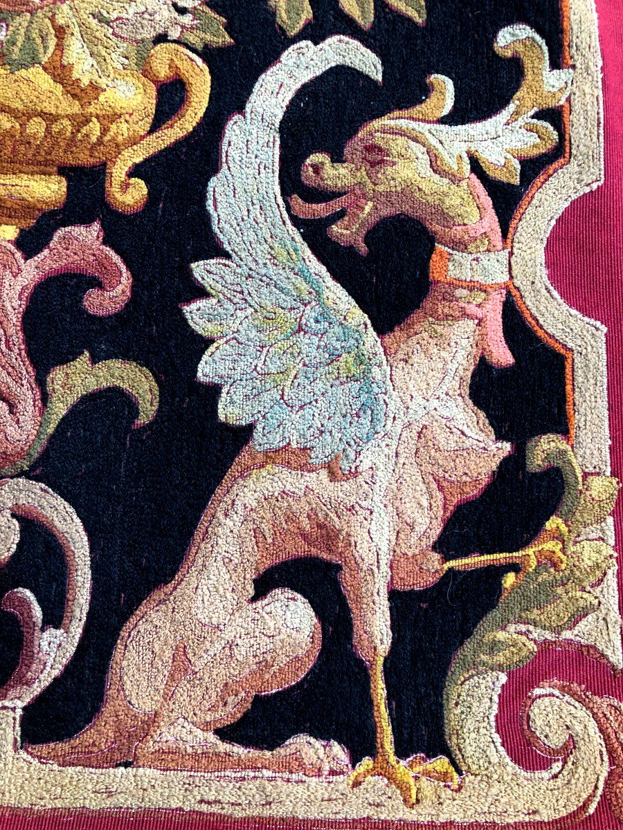 Textile Tapestry Trim Armchair XIXth Century Griffin Head Ducal Crown-photo-1