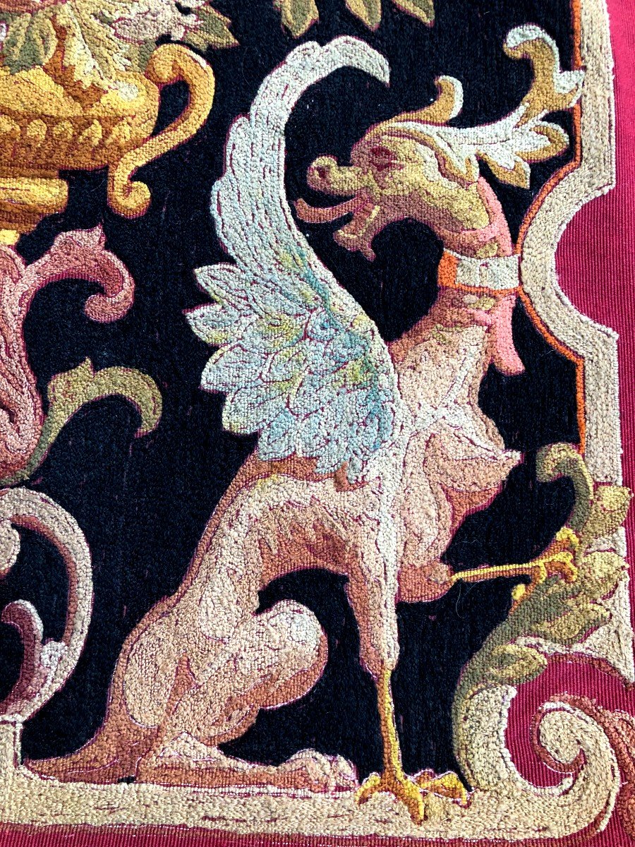 Tapestry Trim Armchair XIXth Century Griffin Head Ducal Crown-photo-1