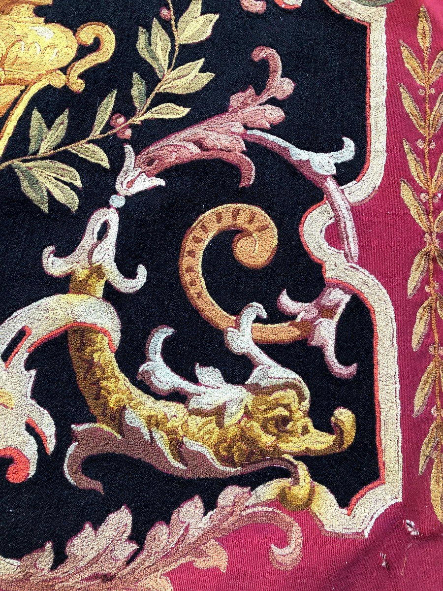 Textile Tapestry Trim Armchair XIXth Century Griffin Head Ducal Crown-photo-2