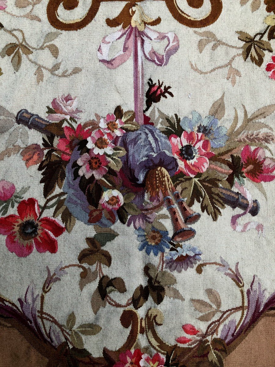 No 1 Tapestry Aubusson XIXth Century Portiere Cantonniere Musical Instrument Flower-photo-2