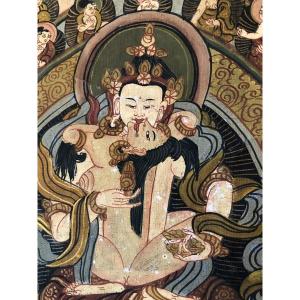 Thangka Kathmandu Nepal Bouddha Vajrasattva Arbre De Vie Religieux Tableau gouache Peinture religieux