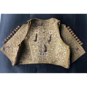 Tissu Gilet Bolero Empire Ottoman Broderie Or Et Argent Debut XX ème Siecle