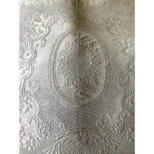 TISSU ANCIEN PIQUE DE MARSEILLE COURTE POINTE 1900 COUVRE LIT