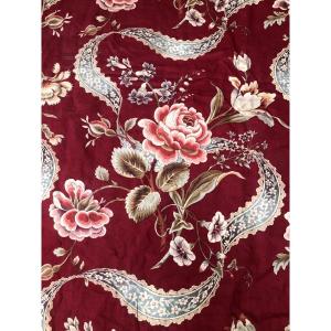Antique Fabric Printed With Second Empire Ribbons, Roses And Flowers