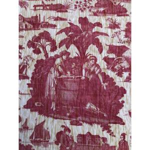 TISSU ANCIEN TOILE A PERSONNAGE IMPRIME XVIII eme SIECLE COURTE POINTE 