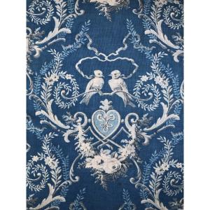 Antique Indigo Print Fabric Back From The Past Birds Hearts Cushions Curtains