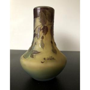 GALLE PETIT VASE EN PATE DE VERRE DECOR DE FLEURS DE FUCHSIAS EPOQUE  ART NOUVEAU AUTHENTIQUE 