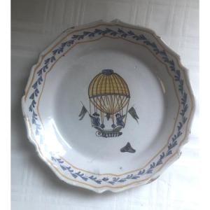 Earthenware Plate Nevers Montgolfiere La Charliere