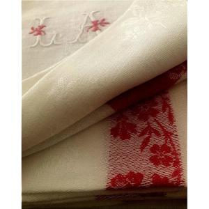 Antique Fabric 6 Damask Towels With Red Beds And Monograms