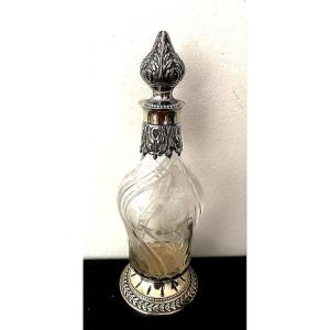 Perfume, Salt, Or Pamoison Bottle—solid Silver Crystal With Fleur-de-lis Design