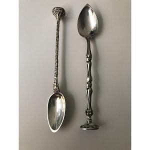 2 Solid Silver Medicine Spoons