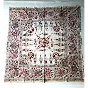 Inde Toile Peinte Imprime Tapis D Ete Milieu XIXème Siecle Coton