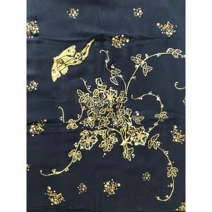Al Gold Print On Silk 1930 Surihaku Scarf Fichu Chale