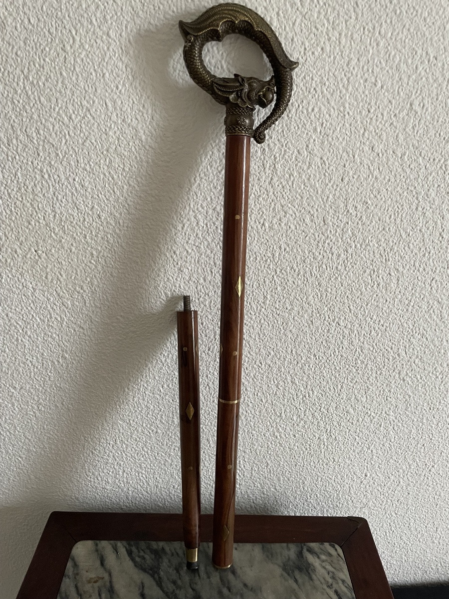 Antique Wooden And Metal Walking Stick, Probably From The 19th Century-photo-2