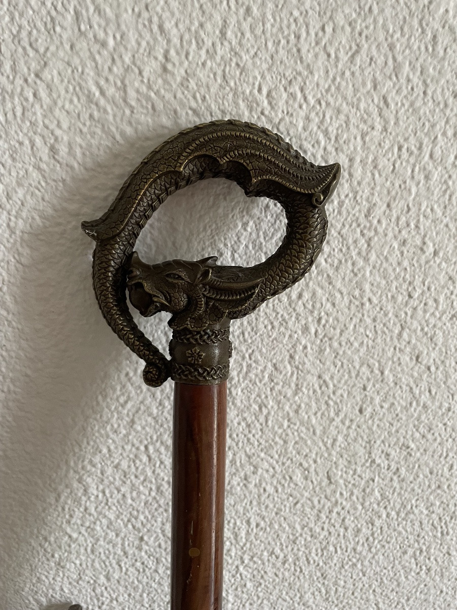 Antique Wooden And Metal Walking Stick, Probably From The 19th Century-photo-3
