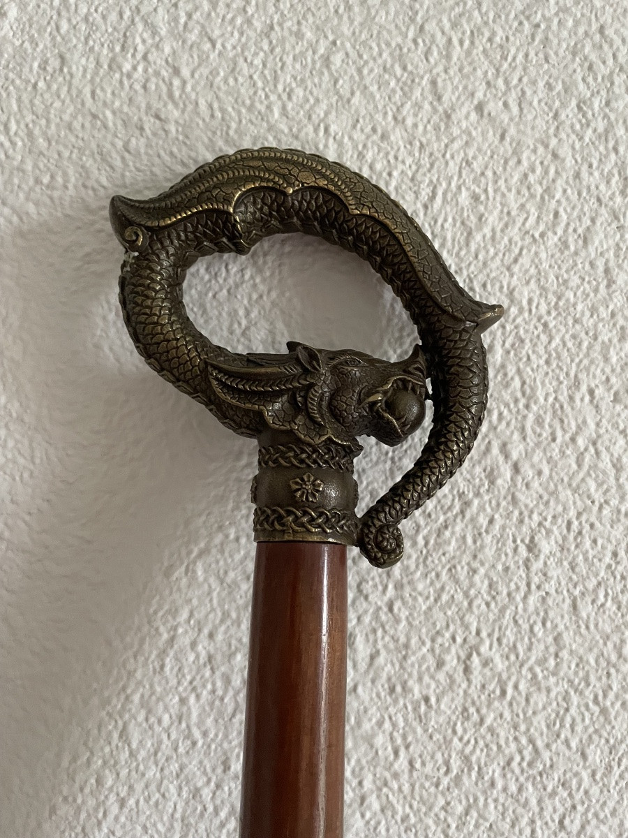 Antique Wooden And Metal Walking Stick, Probably From The 19th Century-photo-4