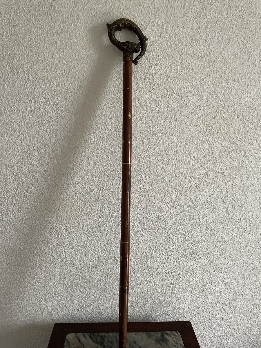 Antique Wooden And Metal Walking Stick, Probably From The 19th Century