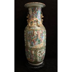 Vase Du 19ème Siècle En Céramique Colorée - Chine - Hauteur 61 Cm