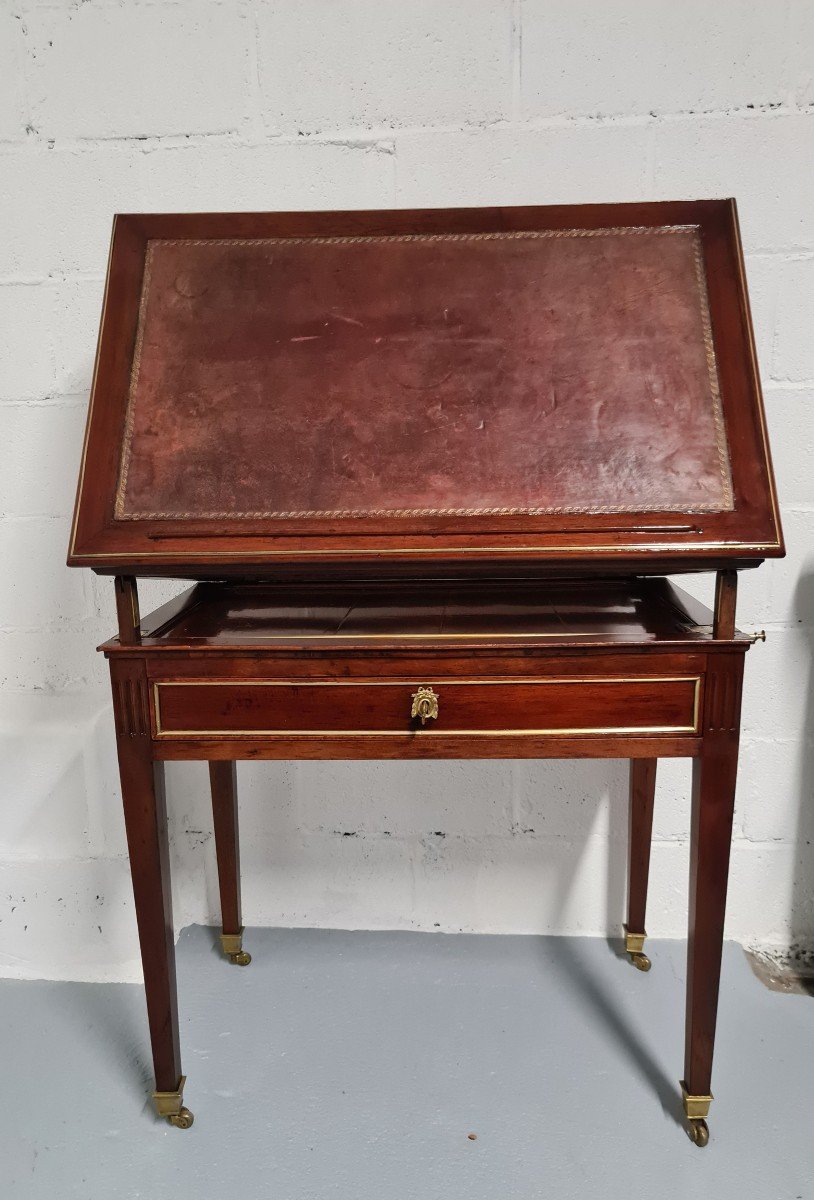 Architect's Table Known As "à La Trochin" In Cuban Mahogany, Late Louis XVI Period,-photo-1