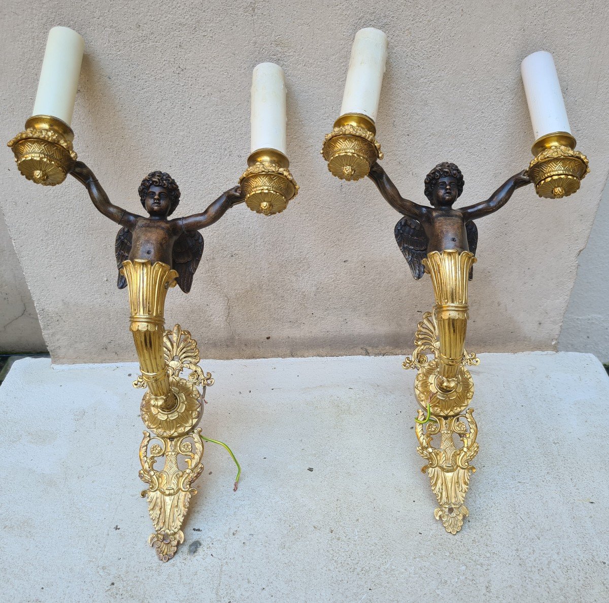 Pair Wall Lights With Putti Or Cherubs Maison Tisserant  XXème.-photo-2