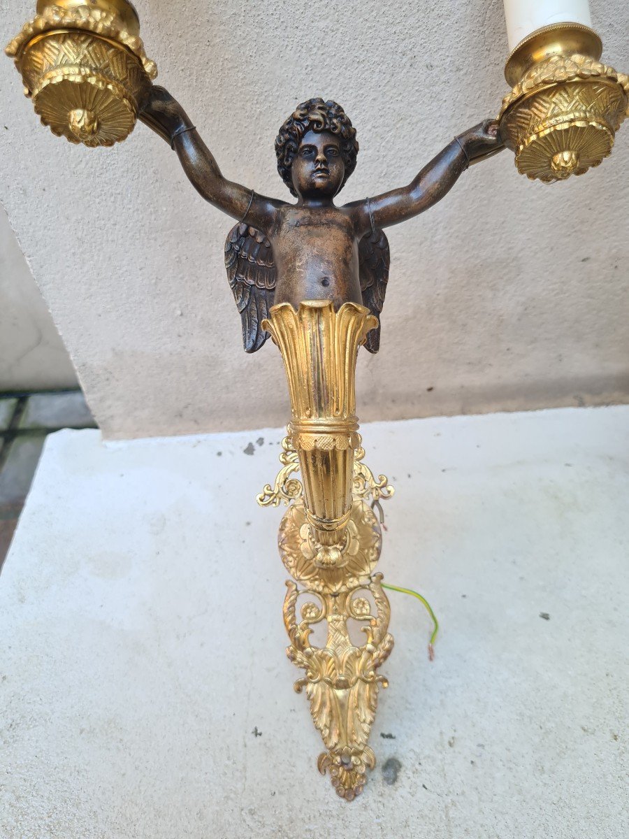 Pair Wall Lights With Putti Or Cherubs Maison Tisserant  XXème.-photo-3