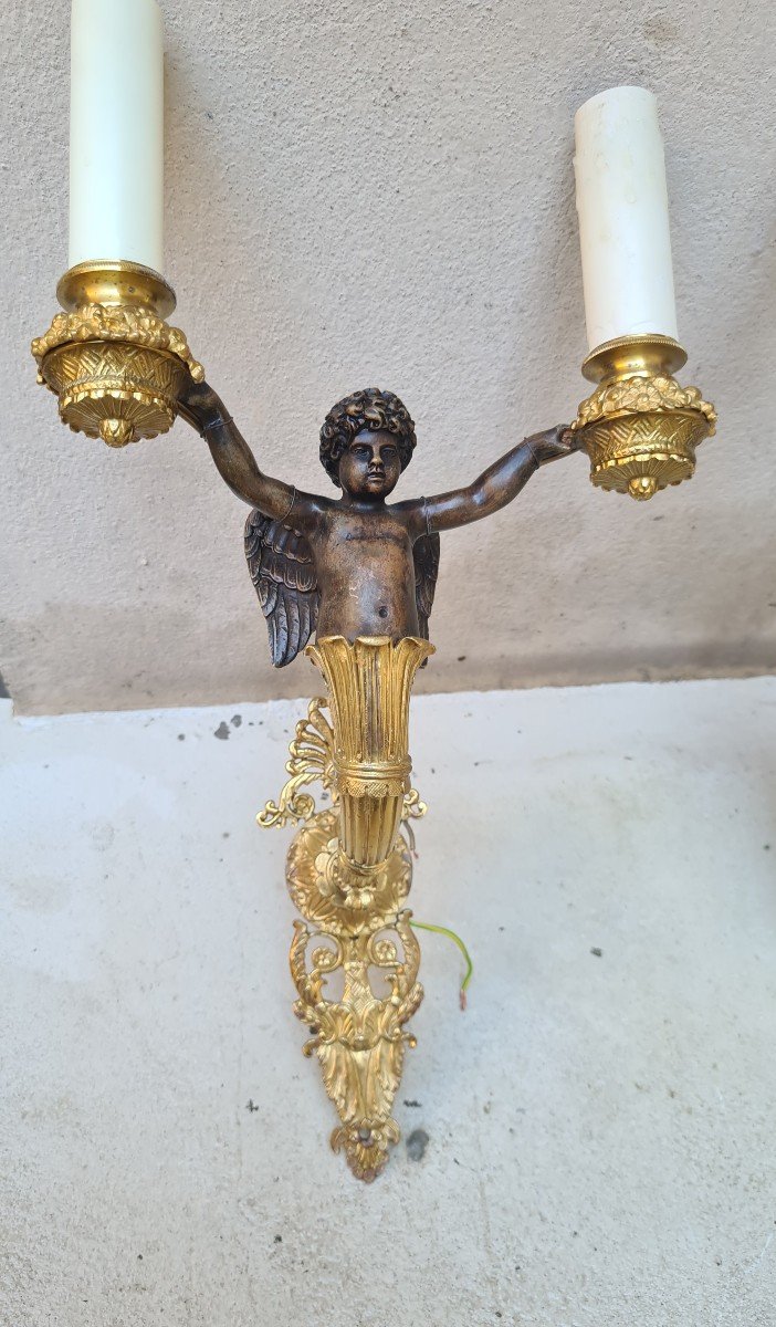 Pair Wall Lights With Putti Or Cherubs Maison Tisserant  XXème.-photo-2
