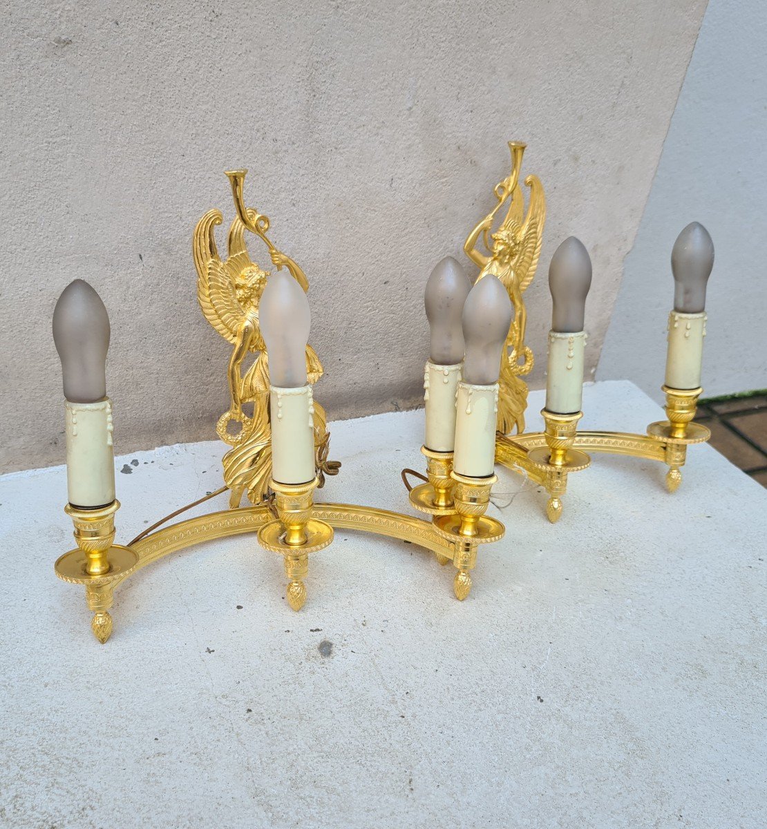 Pair Wall Lamp In Gilt Bronze Empire Style, 1st Half XIXth.