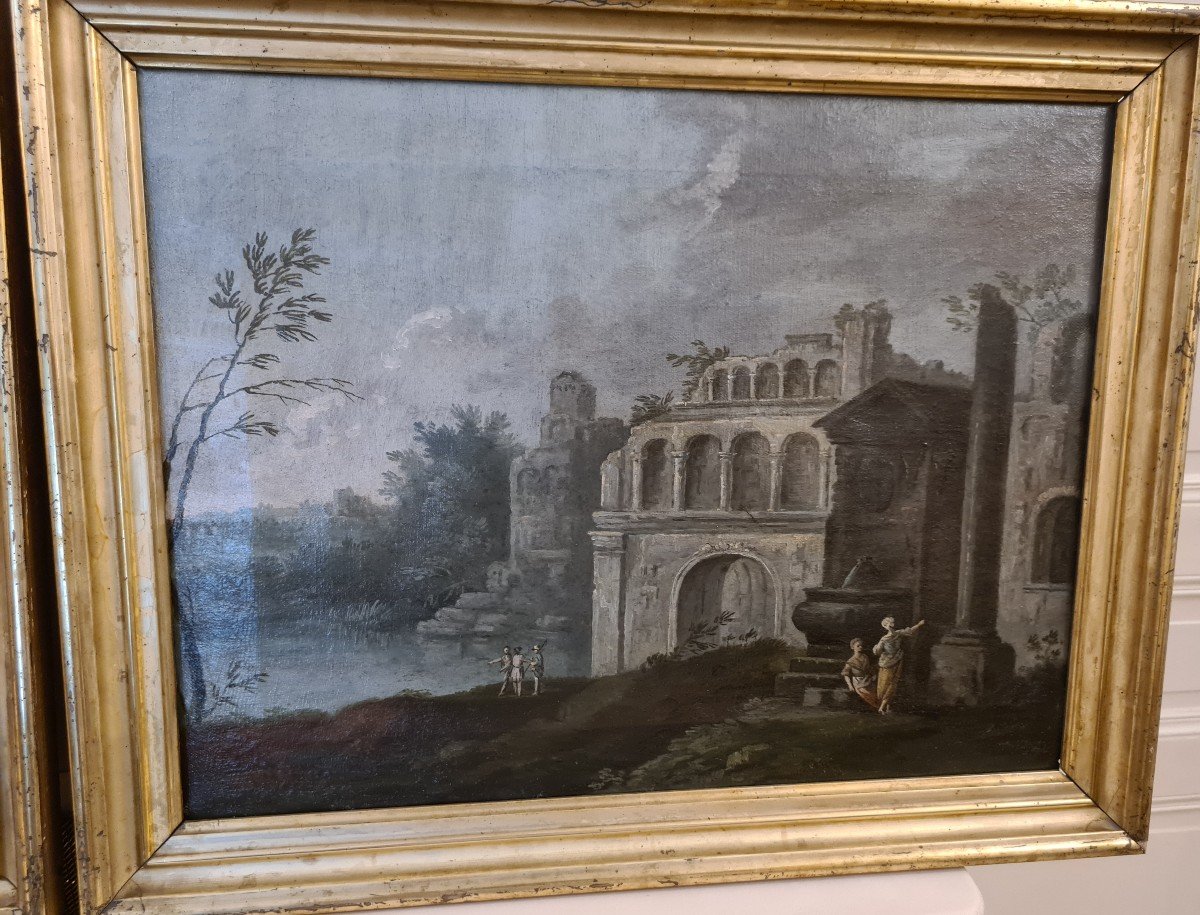 Paire De Toiles Italie Milieu Du XVIIIème Att Giacomo Van Lint (1723-1780)- Environs De Rome-photo-3