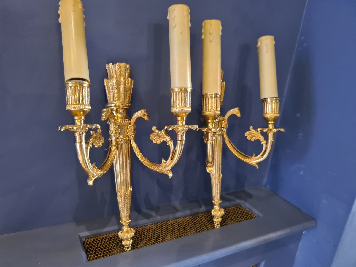 Pair Of Wall Lamps With 2 Arms Of Light Louis XVI Style - Maison Tisserant - Prov Hotel Meurice-photo-2