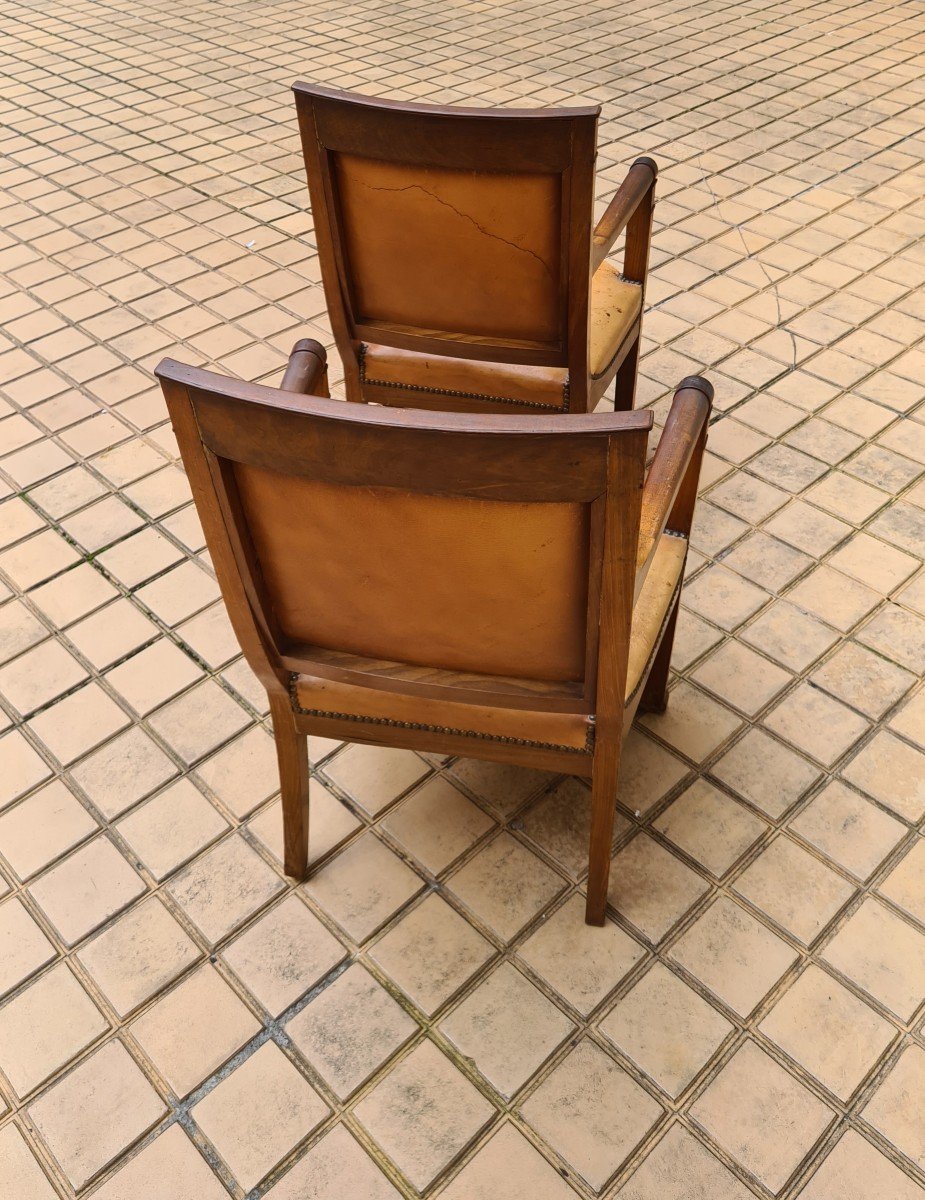 Pair Of Consulate Period Armchairs (1800-1804), Mahogany And Mahogany Veneer.-photo-3