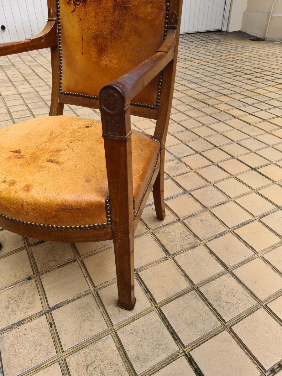 Pair Of Consulate Period Armchairs (1800-1804), Mahogany And Mahogany Veneer.-photo-1