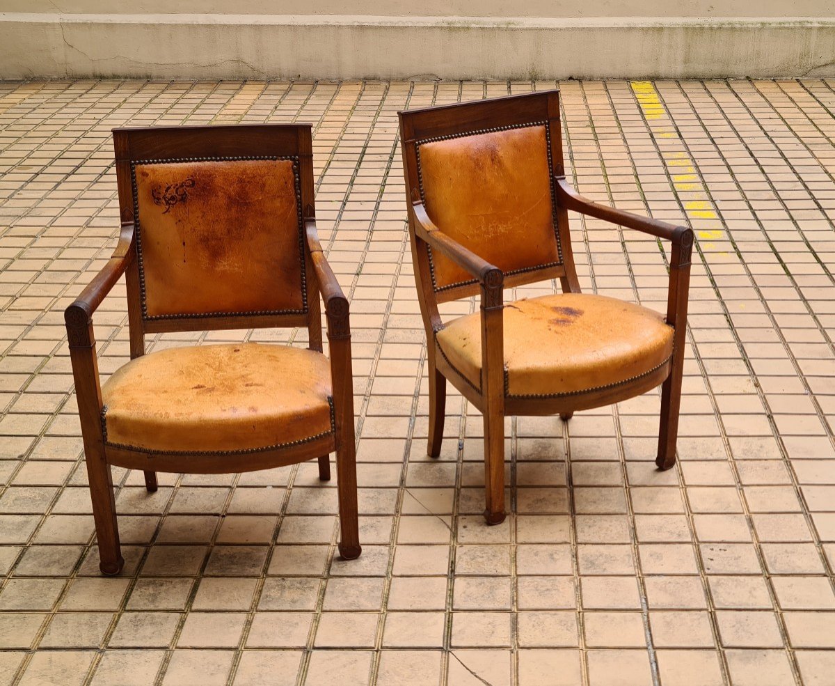 Pair Of Consulate Period Armchairs (1800-1804), Mahogany And Mahogany Veneer.