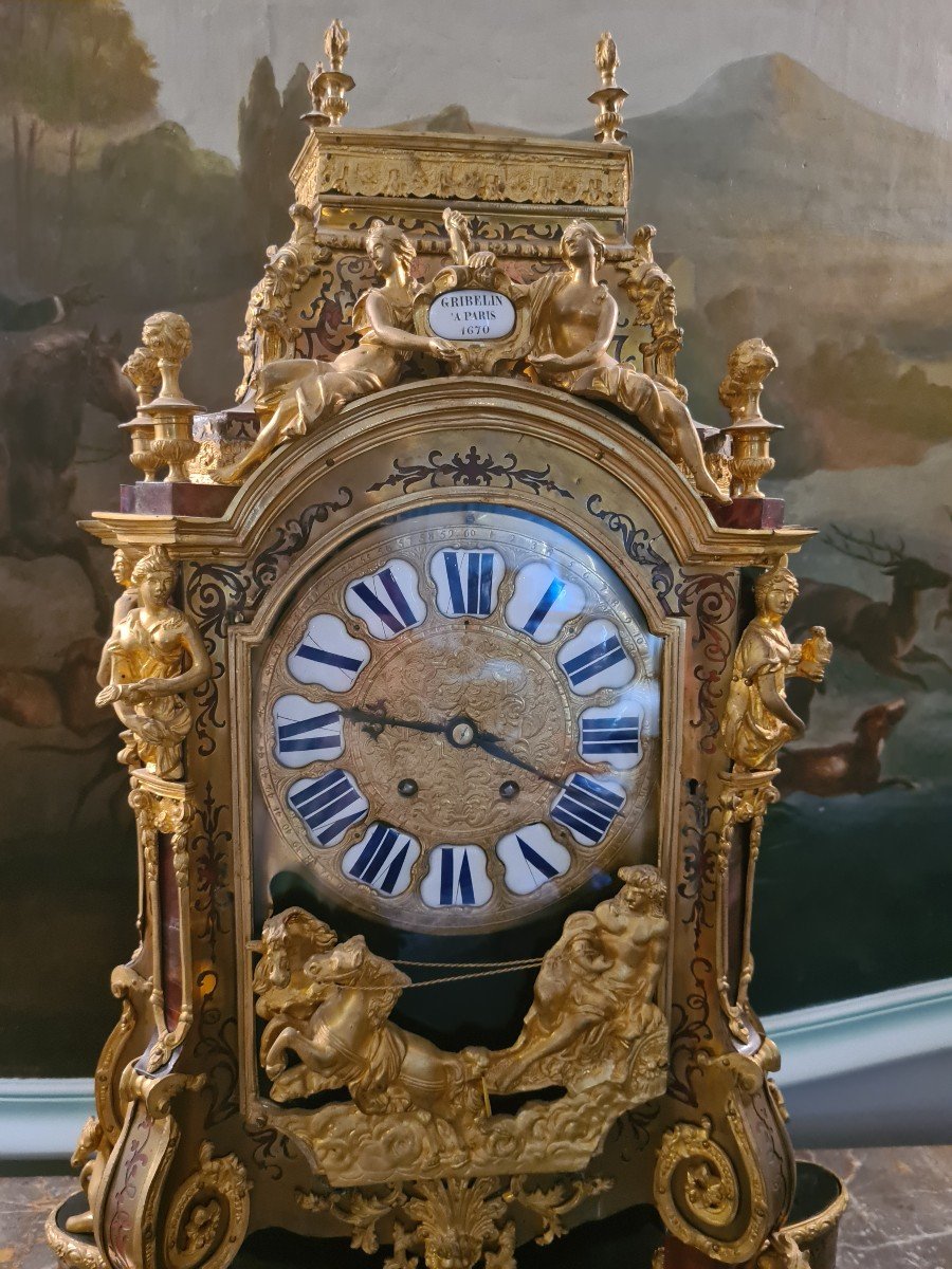 Large Clock Or Cartel In Boulle Marquetry In Brass And Tortoise Shell Louis XIV Style-photo-4
