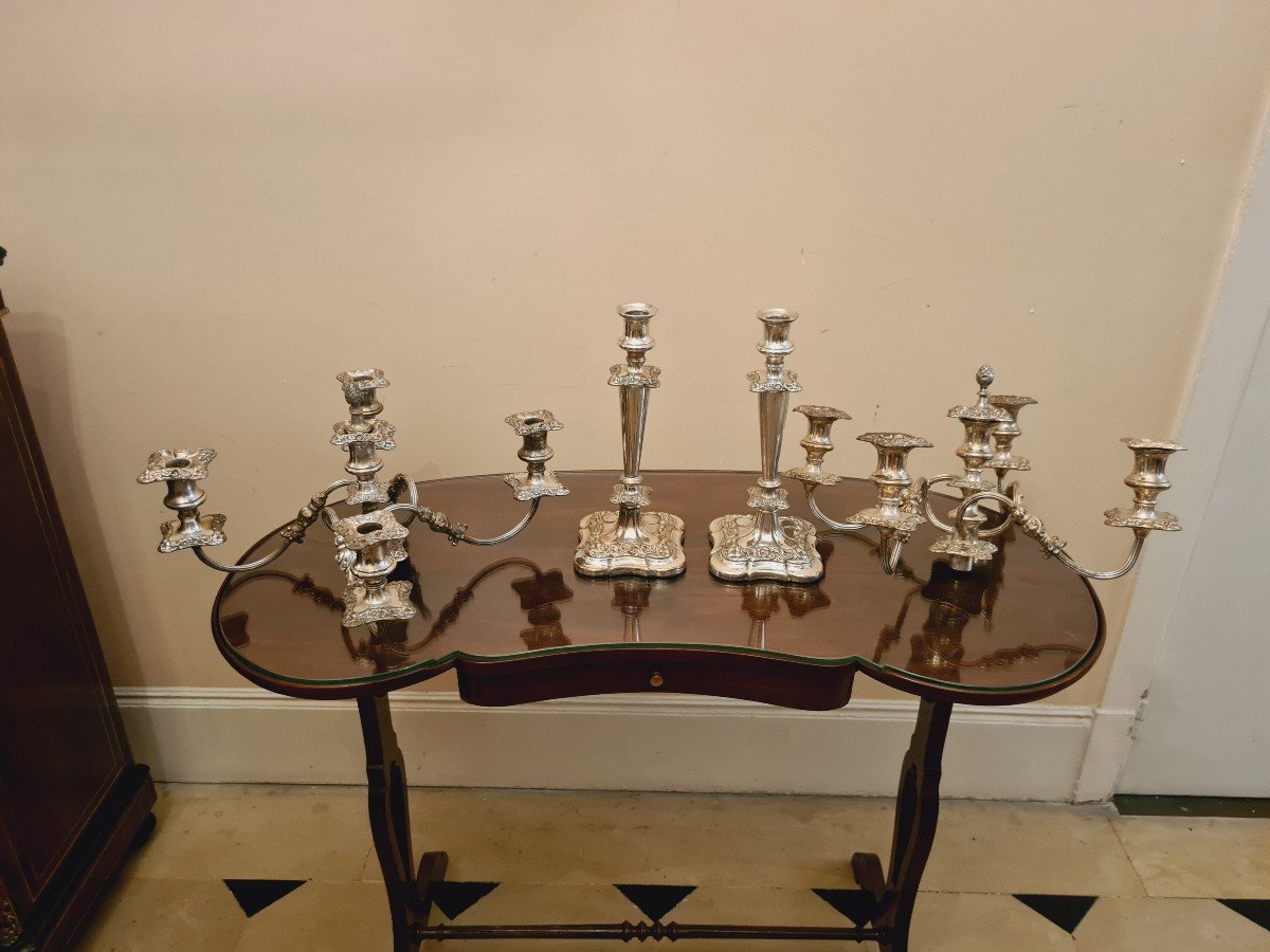 Paire De Grands Candélabres Rocailles En Métal Argenté, Seconde Moitié XIXème-photo-2