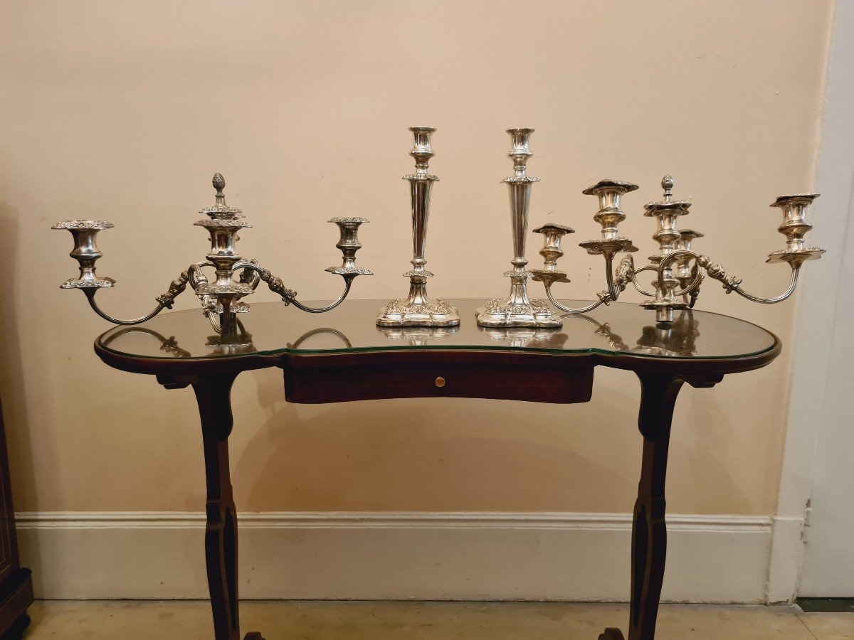 Paire De Grands Candélabres Rocailles En Métal Argenté, Seconde Moitié XIXème-photo-3