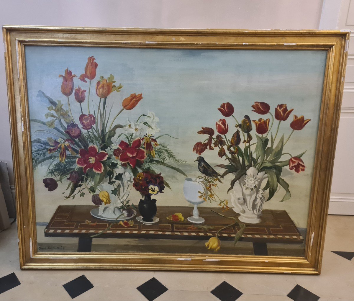 Roger Chapelain-mldy (1904-1992) Bouquets De Printemps  Hst, Signée En Bas à Gauche, 97x130cm