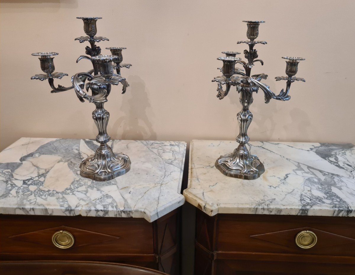 Paire De Candélabres En Bronze Argenté , Style Louis XV. -photo-2