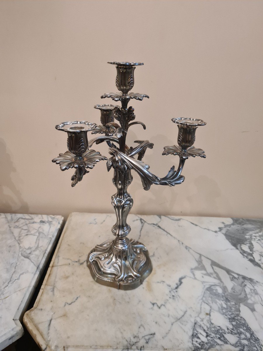 Paire De Candélabres En Bronze Argenté , Style Louis XV. -photo-3